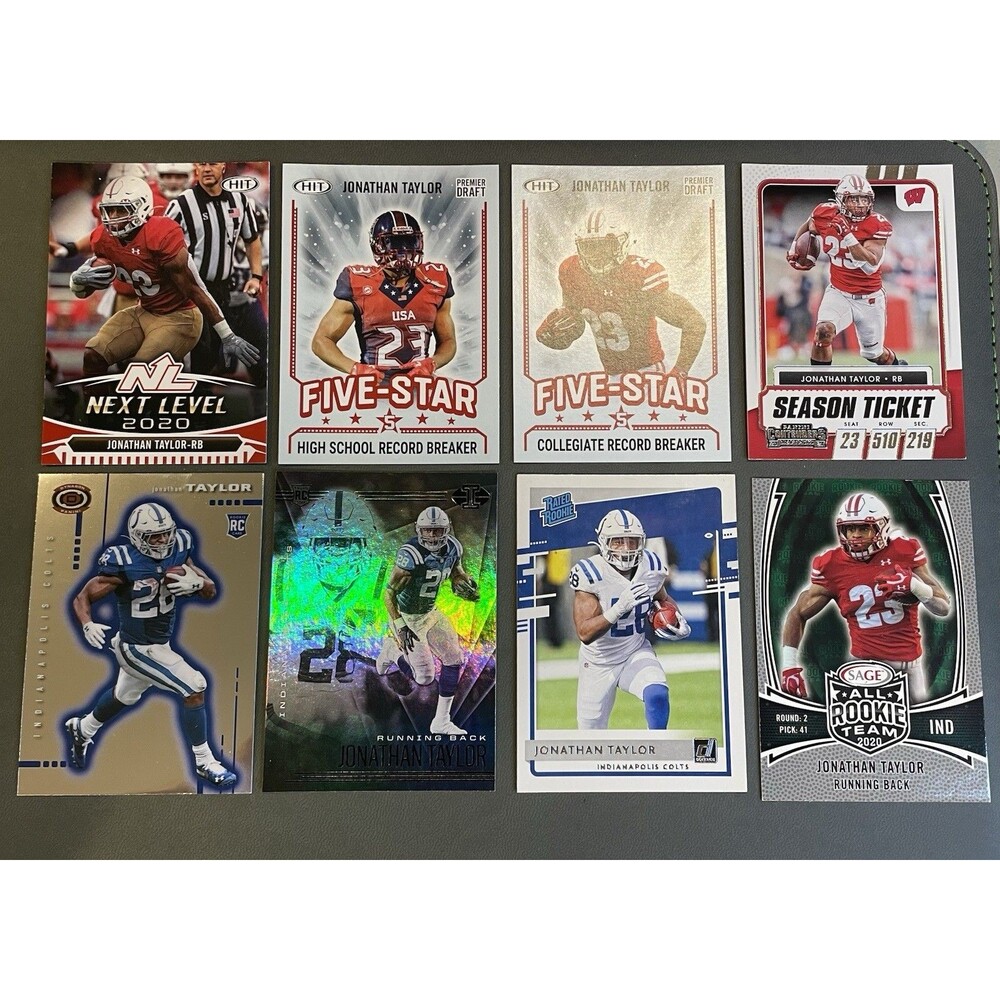 Jonathan Taylor RC Football Card Lot (8) Indianapolis Colts Wisconsin Dynagon D7